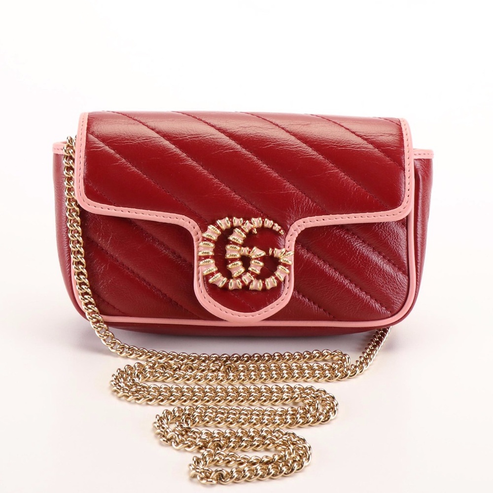 Gucci Super Mini Torchon Bag in Azalea Calfskin Diagonal Leather
